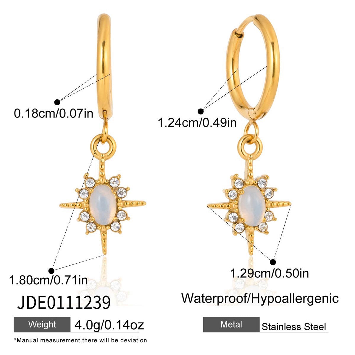 18K Gold Northern Star Opal Small Hoop Dangle Huggie Earrings