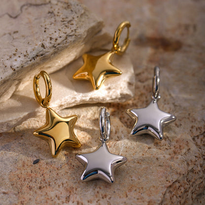 18K Gold Star Small Hoop Huggie Earrings