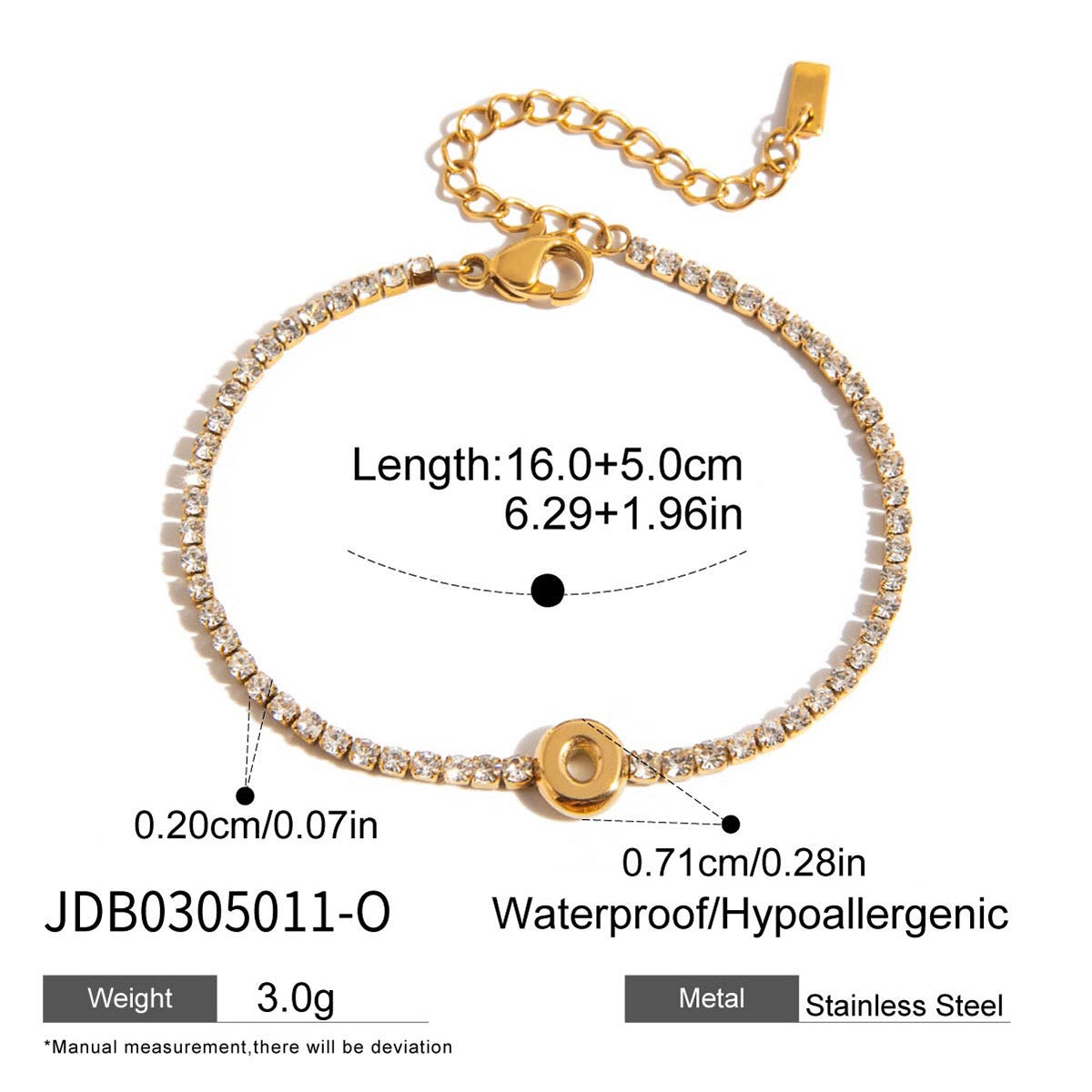 18K Gold Glam Bubble Letter Initial Tennis Bracelet