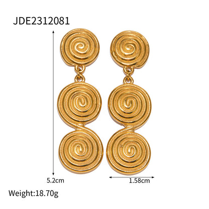18K Gold Ocean Swirl Drop Dangle Earrings