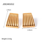 18K Gold Trendy Ribbed Plate Stud Earrings