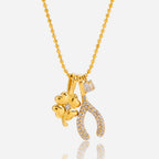 18K Gold Lucky You Clover Wishing Bone Dainty Charm Necklace