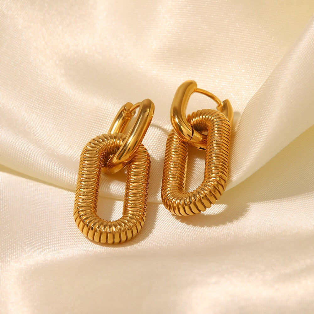 18K Gold Double Hoop Dangle Huggie Earrings
