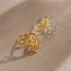 18K Gold and Silver Two Tone Floral Kiss Flower Wrap Around Ring
