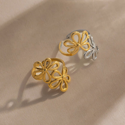 18K Gold and Silver Two Tone Floral Kiss Flower Wrap Around Ring