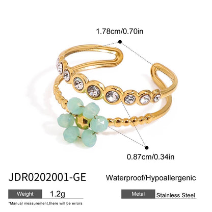 18K Gold Pastel Color Bejeweled Flower Ring