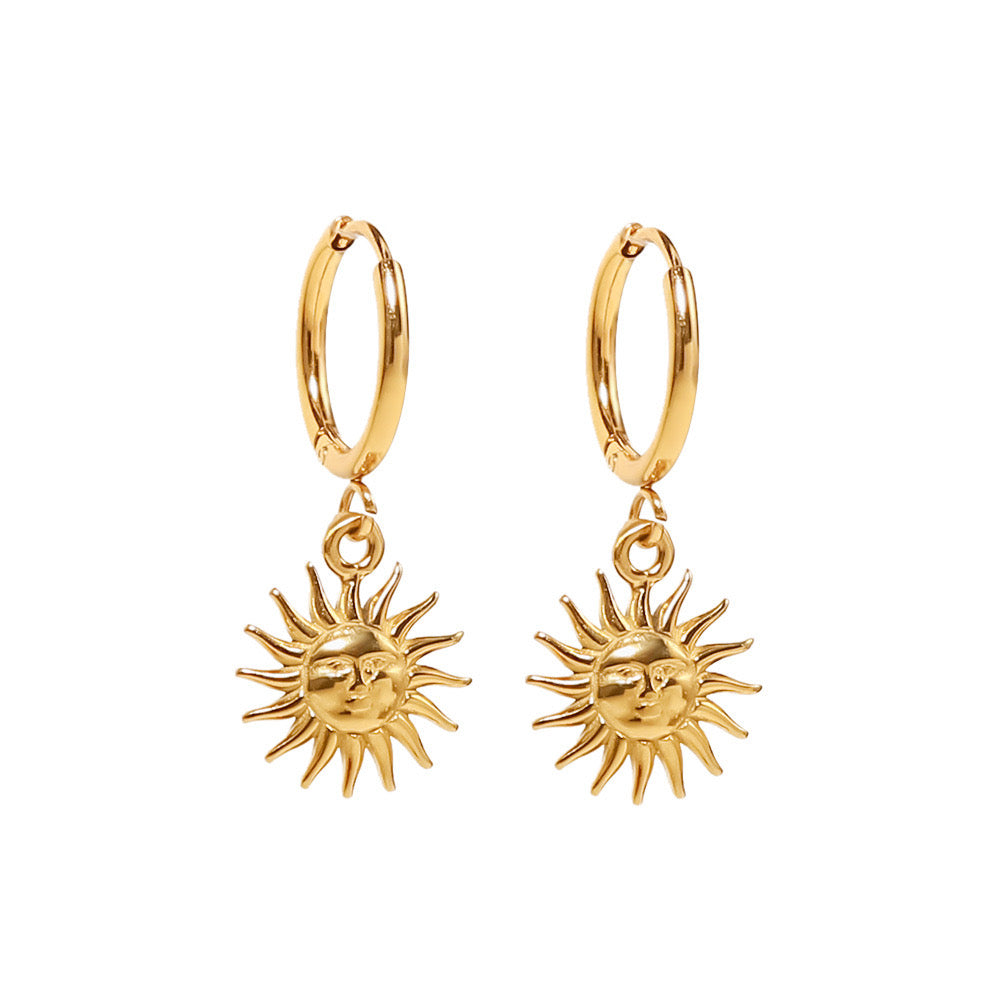 18K Gold Sun Small Hoop Huggie Earrings