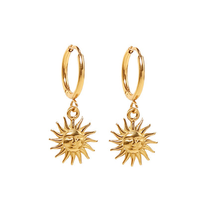 18K Gold Sun Small Hoop Huggie Earrings