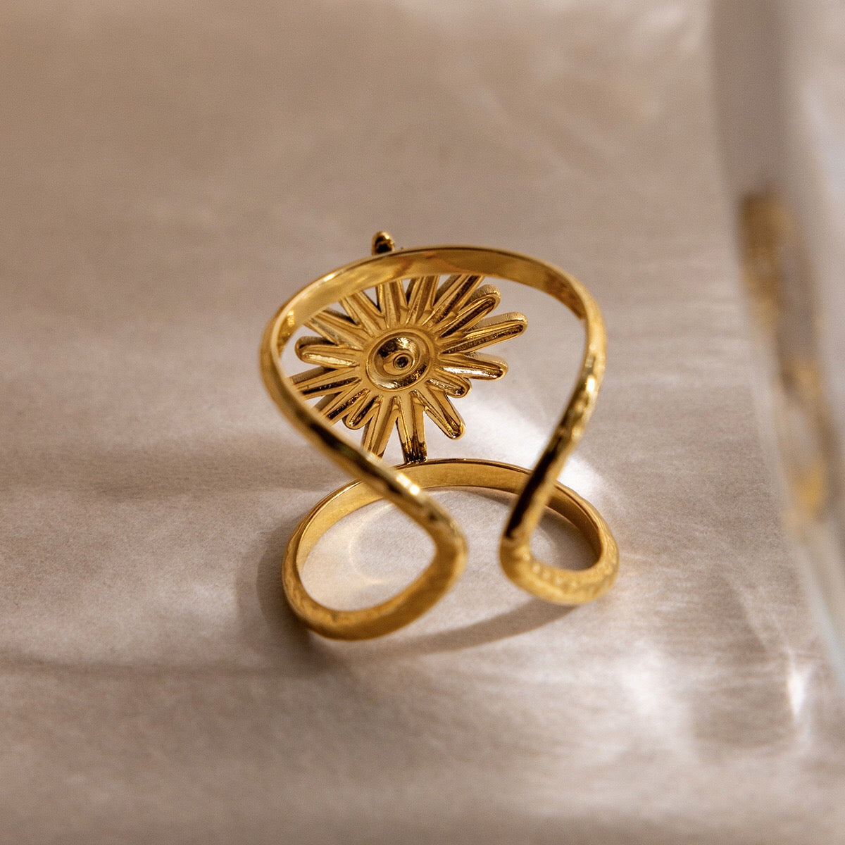 18K Gold Sunbeam Chunky Statement Sun Ring