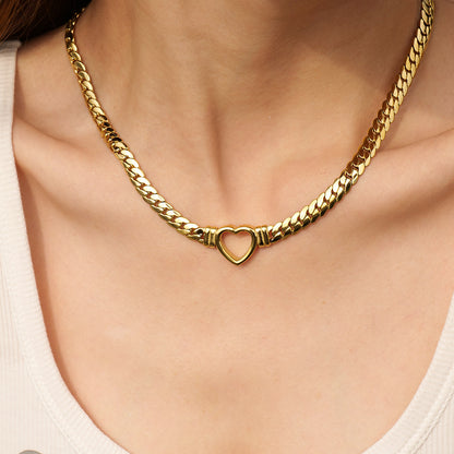 14K Gold Cuban Link Heart Necklace