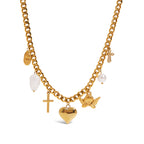 18K Gold Forbidden Cross Pearl Pendant Statement Layered Necklace Set
