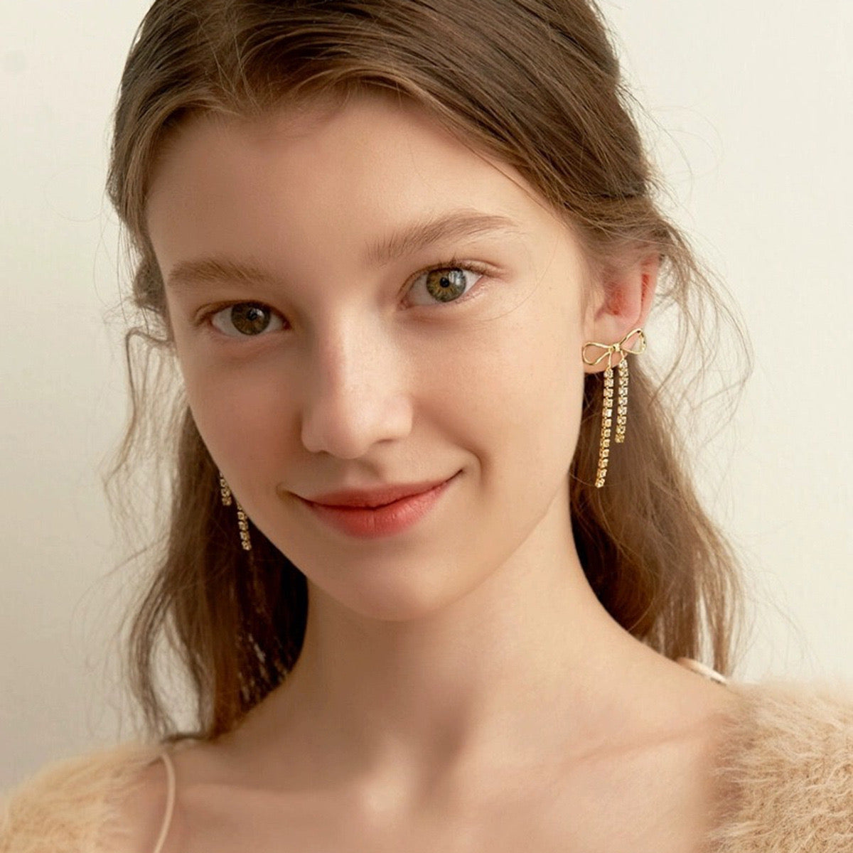 18K Gold Bling Bow Dangle Drop Earrings