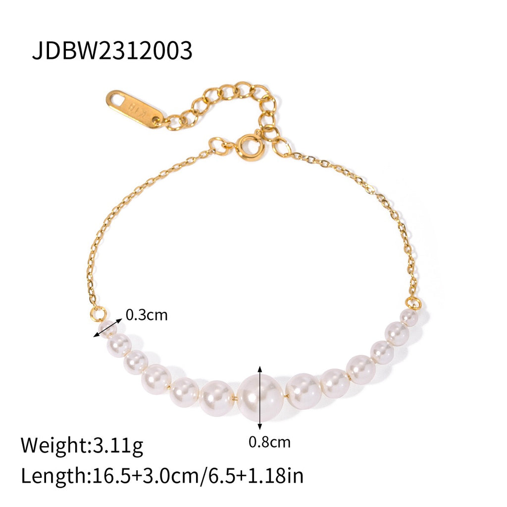 18K Gold Floating Pearls Chain Bracelet Stack
