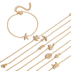 18K Gold Ocean Sparkle Seashell Palm Tree Small Hoop Huggie Earrings with Charm