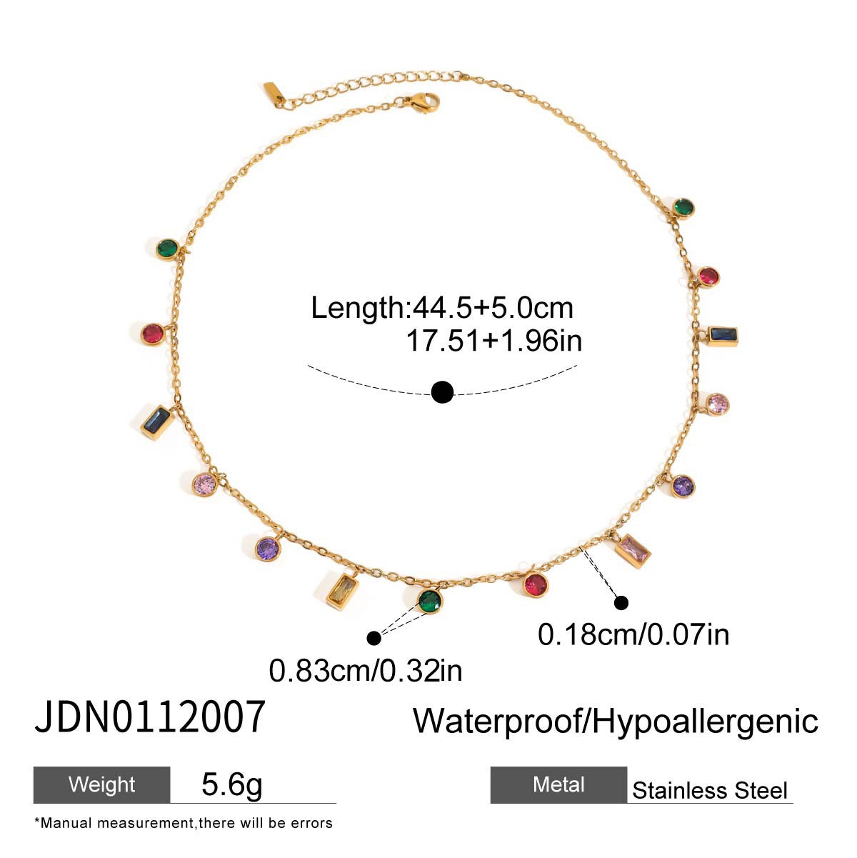 18K Gold Fairy Color Gemstone Dainty Chain Necklace