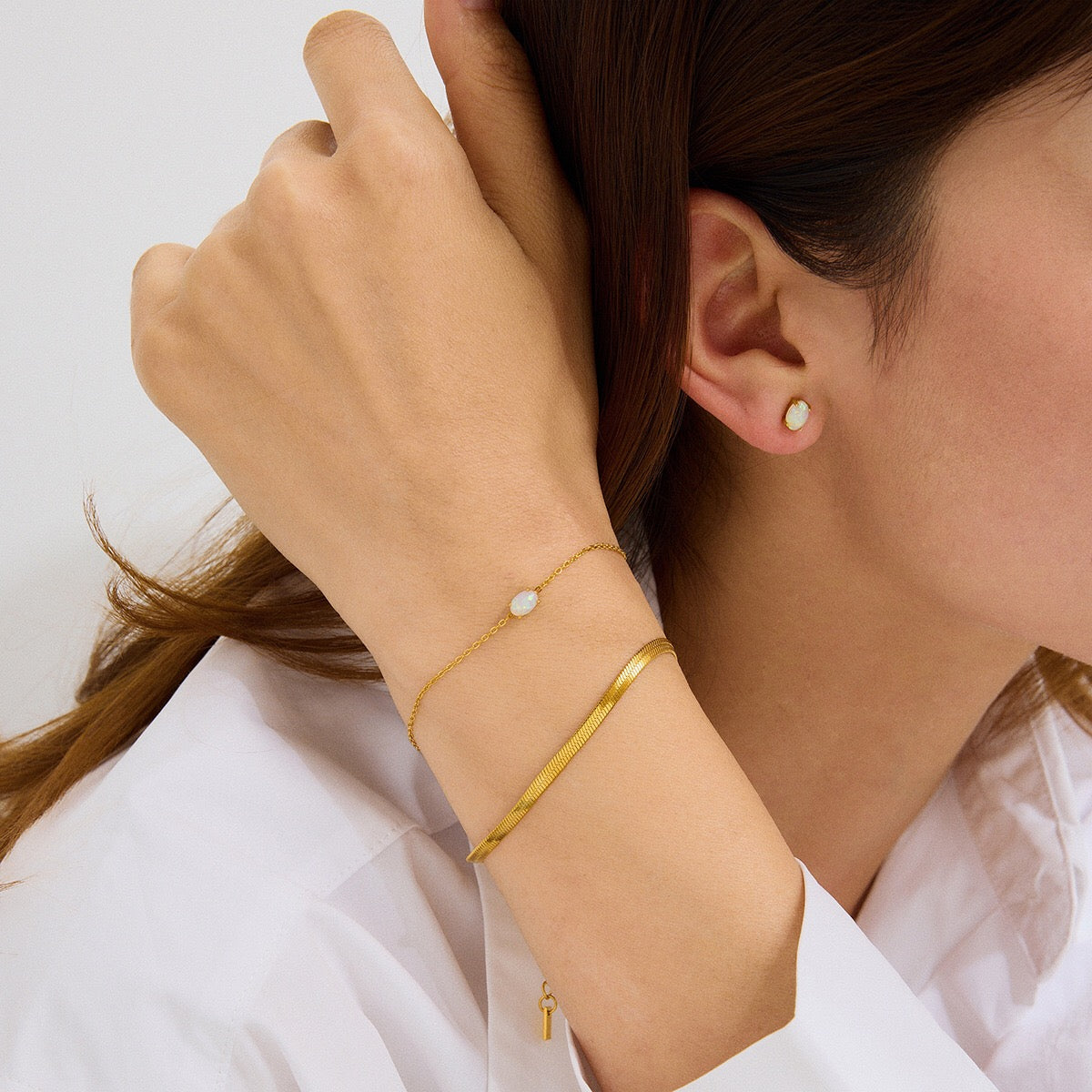 18K Gold Color Birthstone Everyday Cartilage Stud Earrings