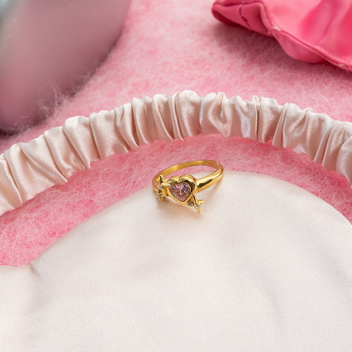 18K Gold Pink Flirt Heart Statement CZ Ring
