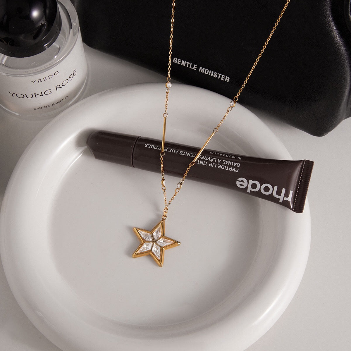 18K Gold Stellar Heart Pendant Tennis Chain Layered Necklace Set