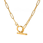 18K Gold Classic Paperclip Toggle Chain Choker Necklace