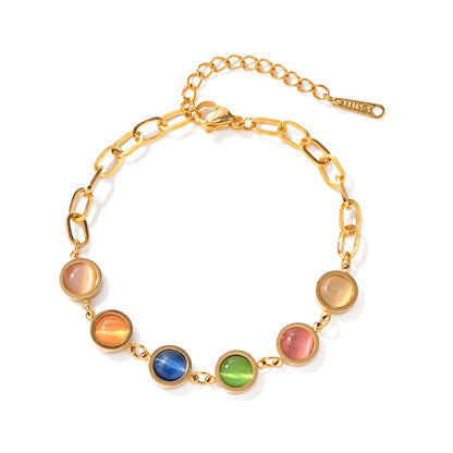 18K Gold Color Cat's Eye Gemstones Chain Bracelet