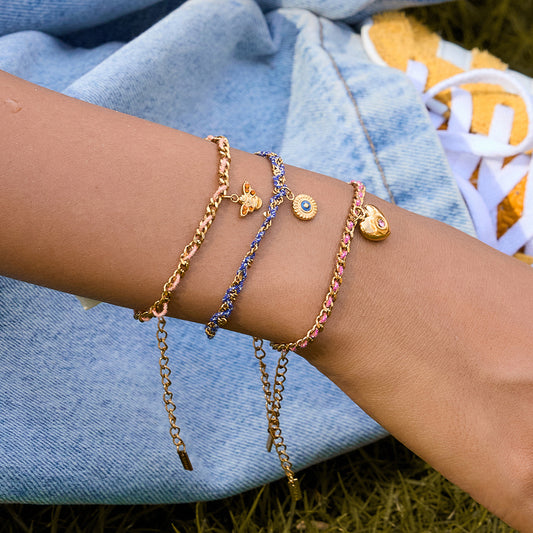 18K Gold Cozy String Chain Dainty Charm Bracelet