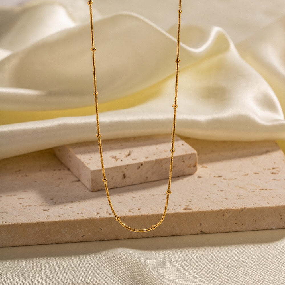 18K Gold Delicate Beaded Chain Choker Necklace