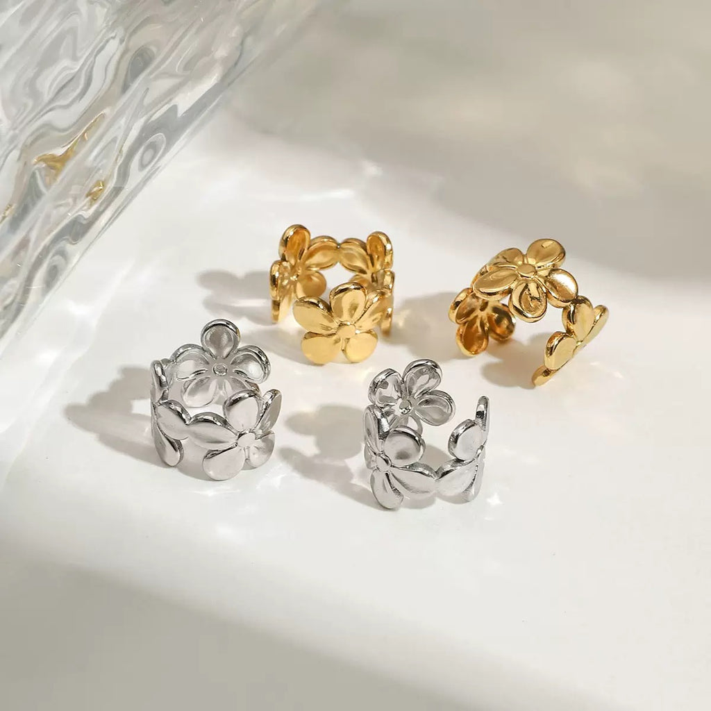 18K Gold Flower Huggie Ear Cuff