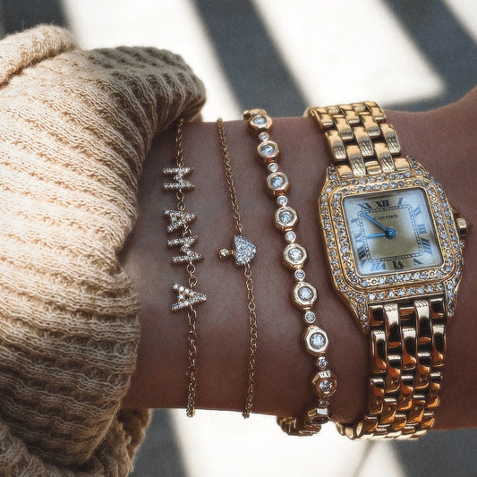 18K Gold MAMA Minimalist Glam Dainty Chain Bracelet