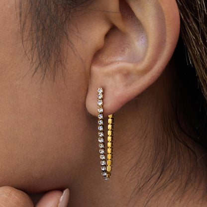 18K Gold Glimmer Dainty Tennis Chain Dangle Drop Earrings