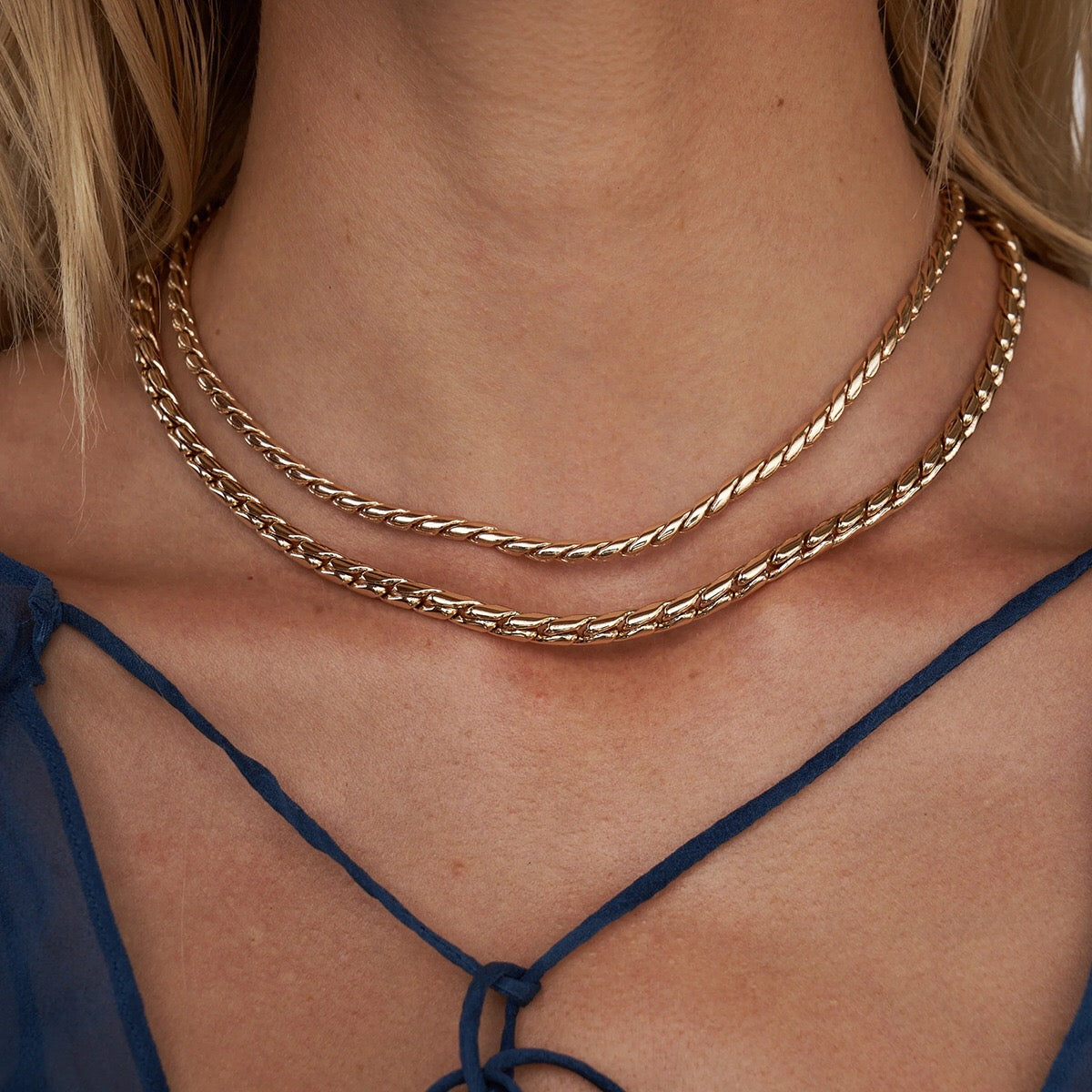 18K Gold Snake Chain Rope Choker Necklace