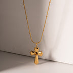 18K Gold Tiger Eye Cross Pendant Necklace