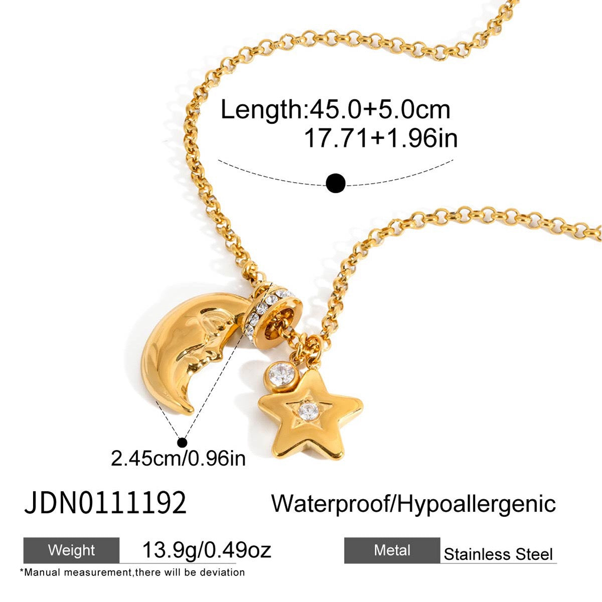 18K Gold Starlight Star and Moon Charm Necklace