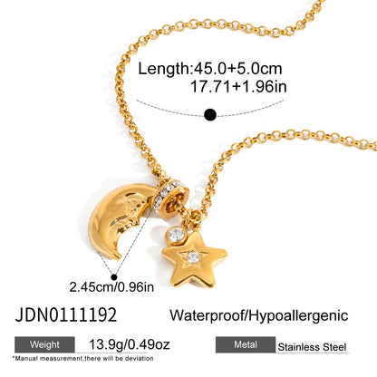 18K Gold Starlight Star and Moon Charm Necklace