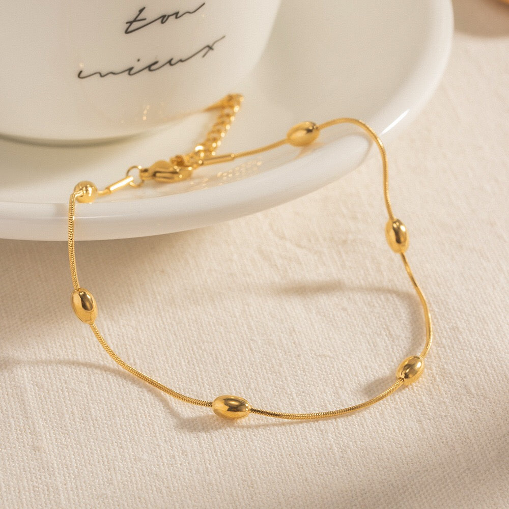 18K Gold Simple Beads Dainty Chain Anklet