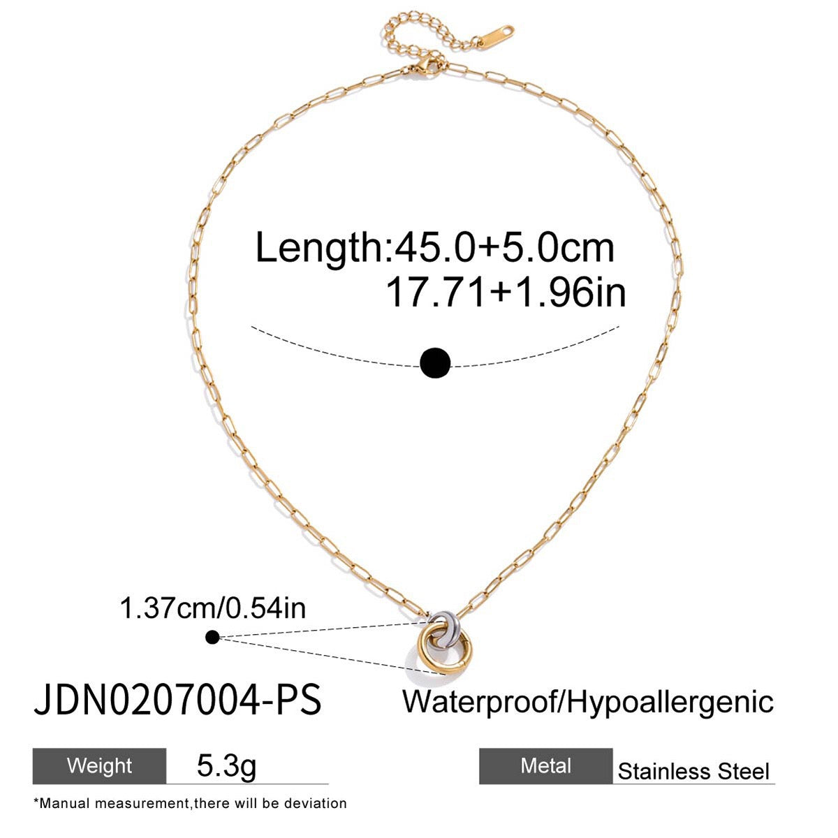 18K Gold and Silver Two Tone Linked Heart Charm Necklace