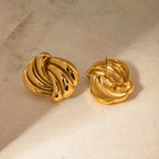 18K Gold Ocean Wave Statement Stud Earrings