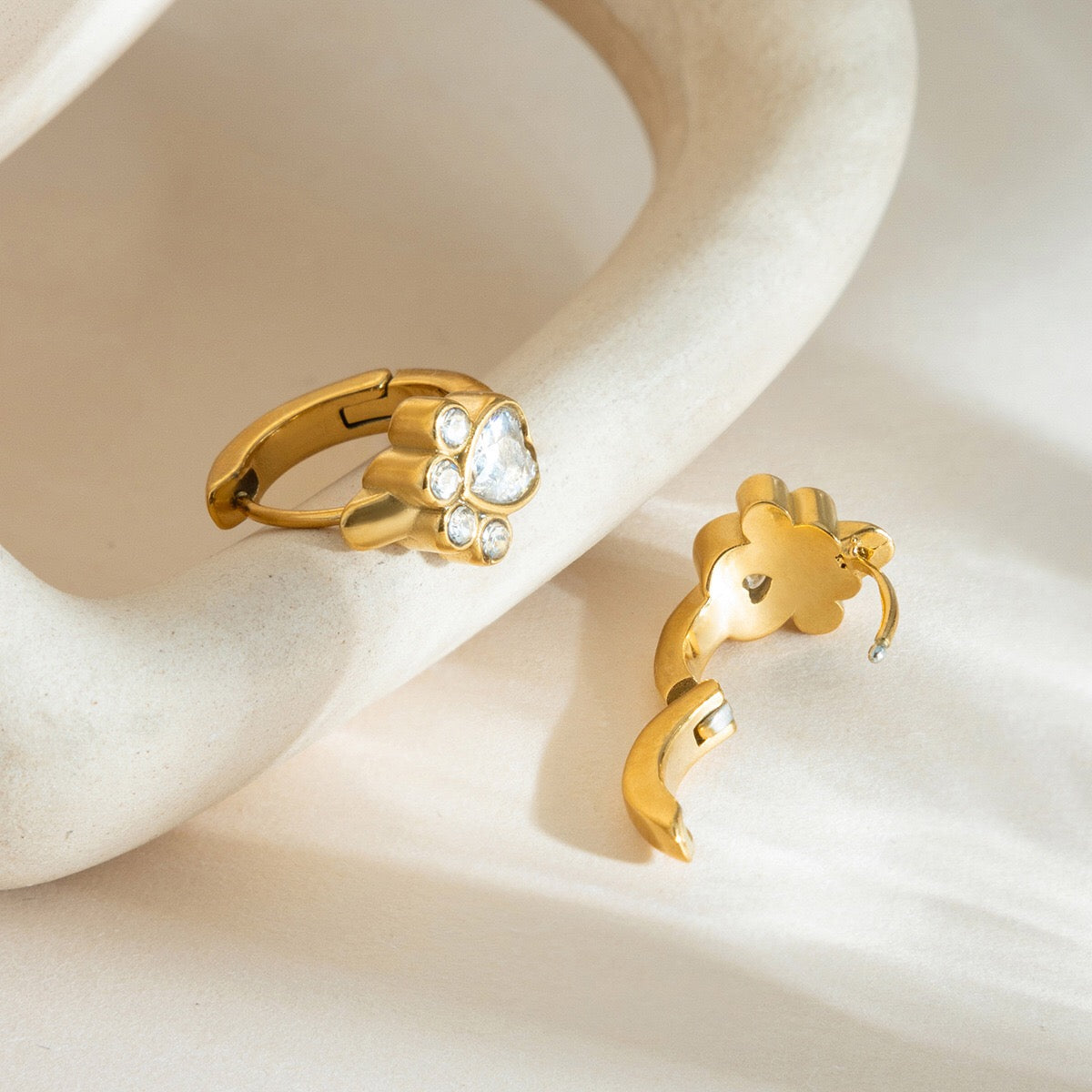 18K Gold Paw Print Small Hoop Huggie Earrings