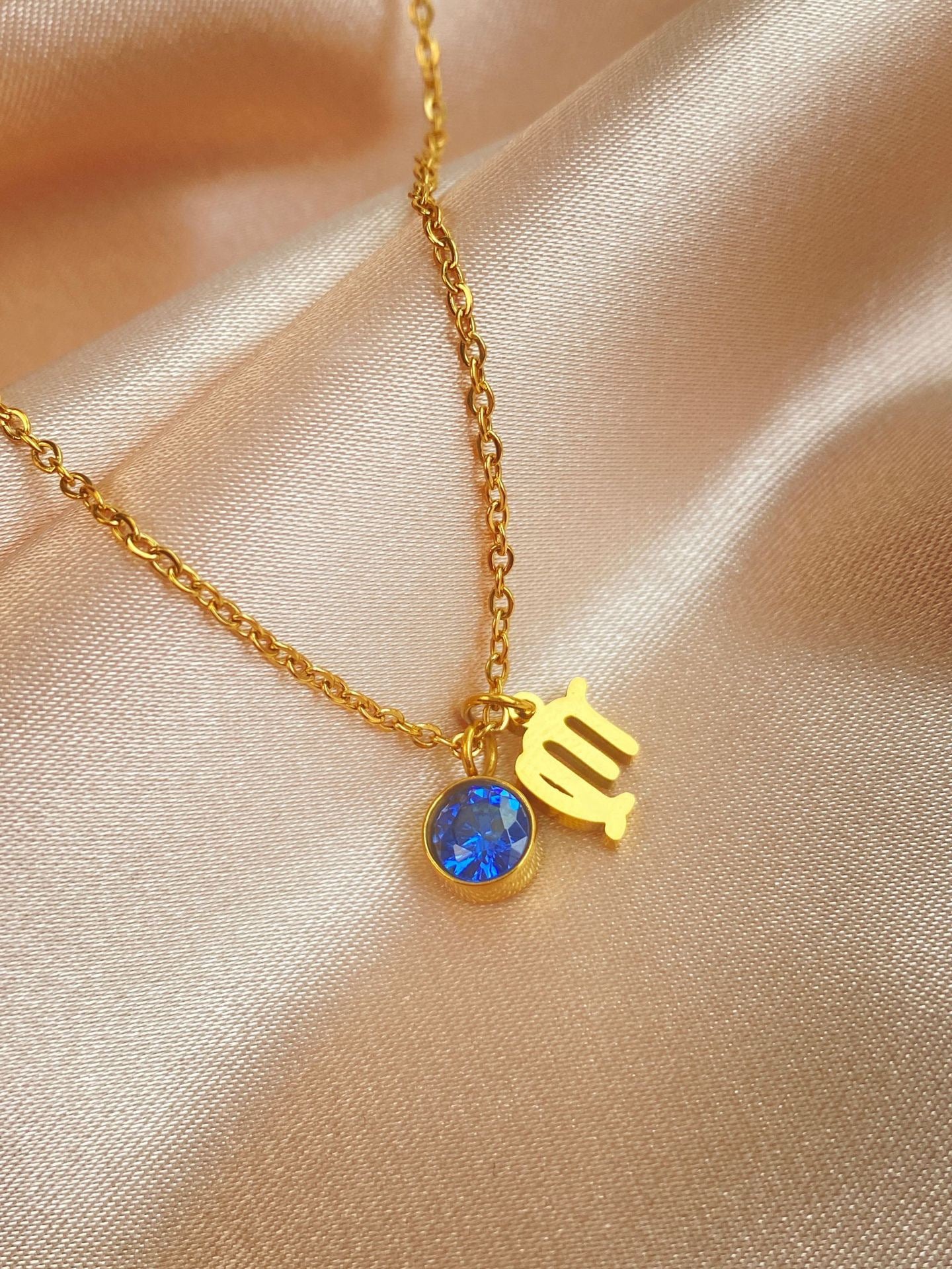 18K Gold Zodiac Birthstone Pendant Necklace