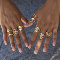 18K Gold Daily Glam Flower Heart CZ Statement Rings Set