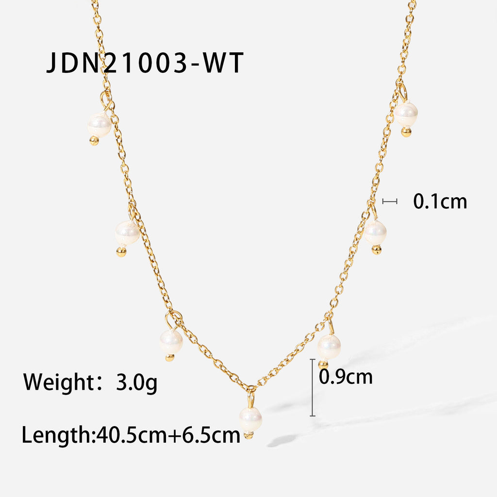 18K Gold Dainty Floating Pearl Chain Necklace