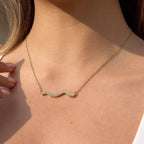 18K Gold Ocean Sway Pave Wave Dainty Pendant Necklace