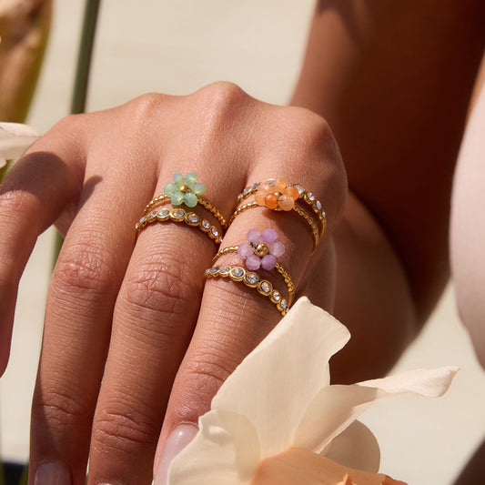 18K Gold Pastel Color Bejeweled Flower Ring