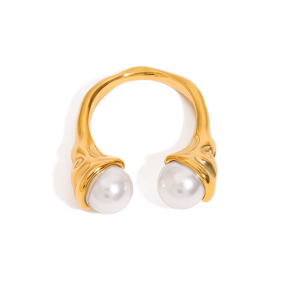18K Gold Graceful Command Pearl Statement Cuff Ring