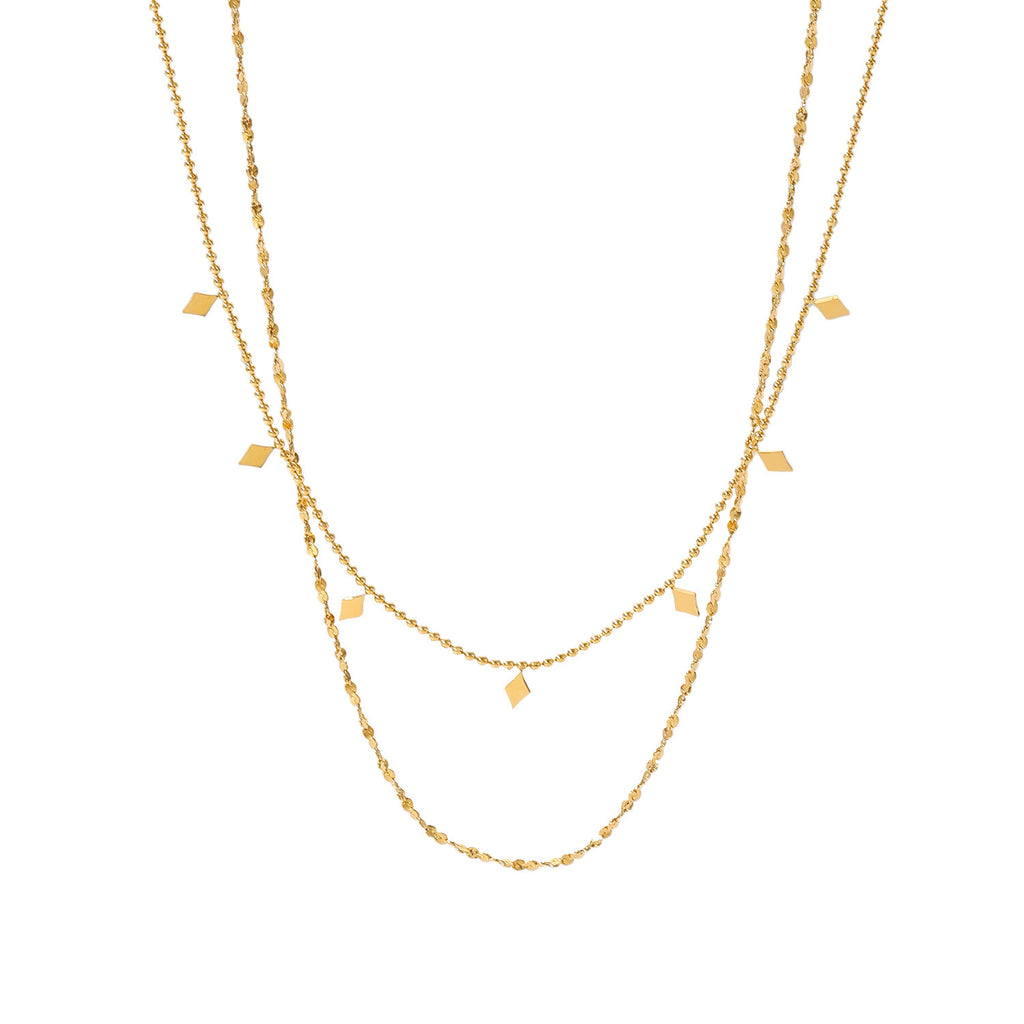 18K Gold Dainty Fringe Chain Layered Necklace