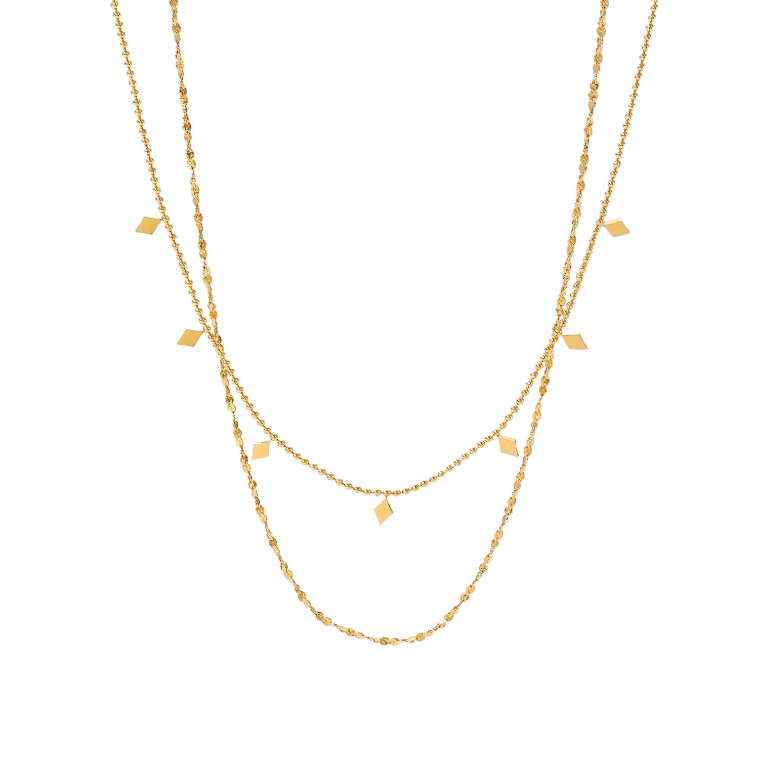 18K Gold Dainty Fringe Chain Layered Necklace