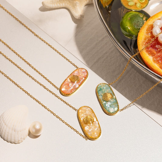 18K Gold Seashell Jelly Color Dainty Pendant Necklace