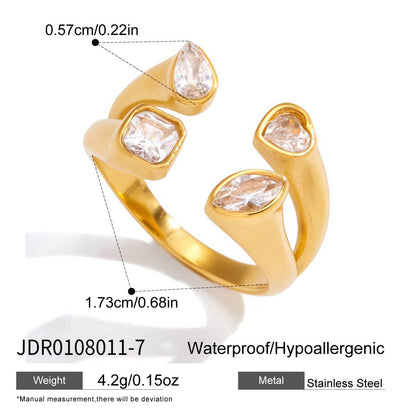18K Gold Radiant Embrace CZ Statement Cuff Ring
