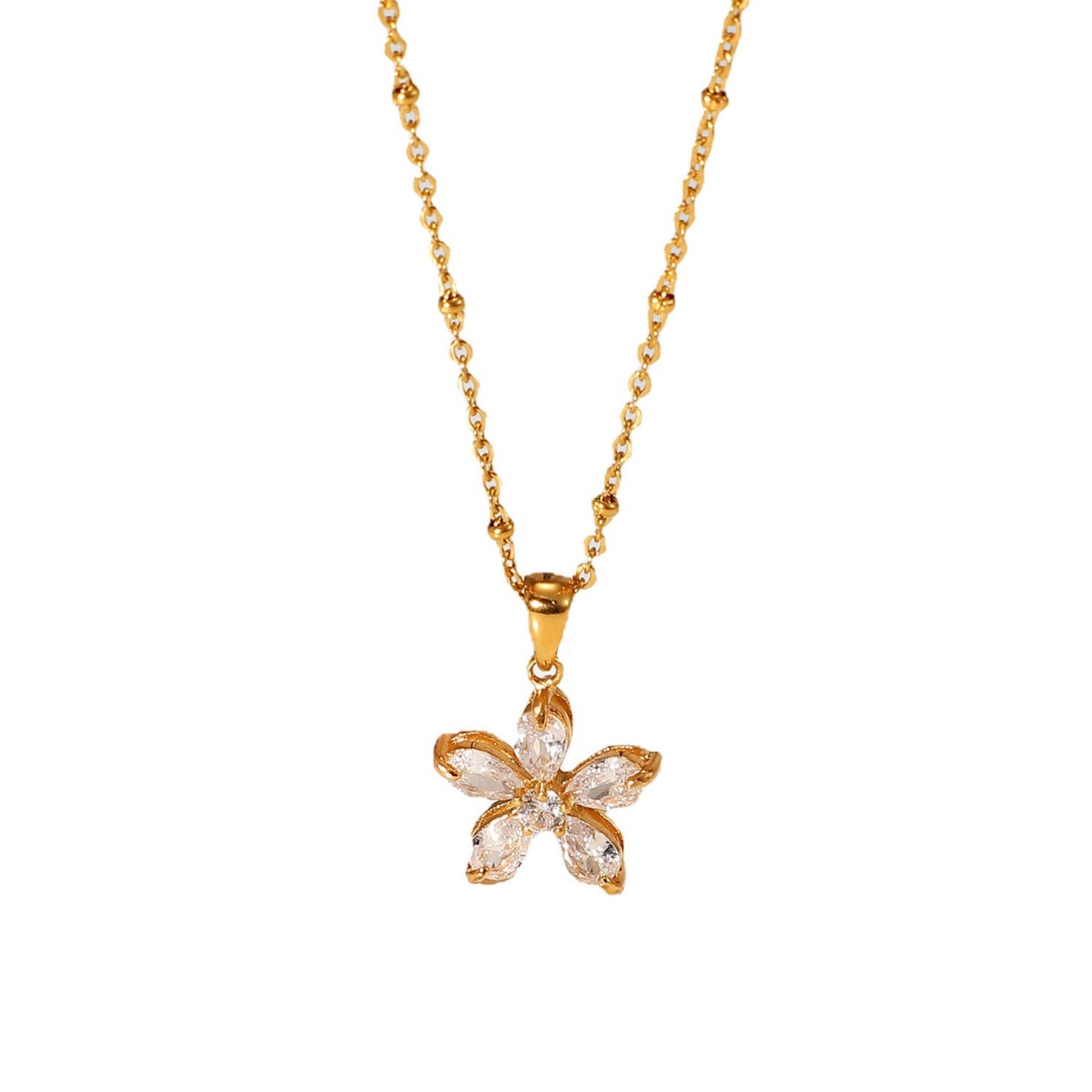18K Gold Bling Flower CZ Pendant Necklace