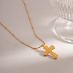 18K Gold Tiger Eye Cross Pendant Necklace