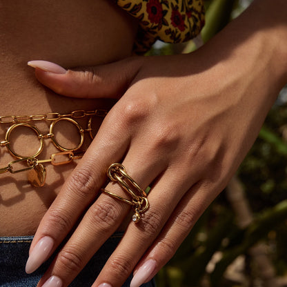 18K Gold and Silver Two Tone Bejeweled Multi Layers Spinelli Stacking Rings